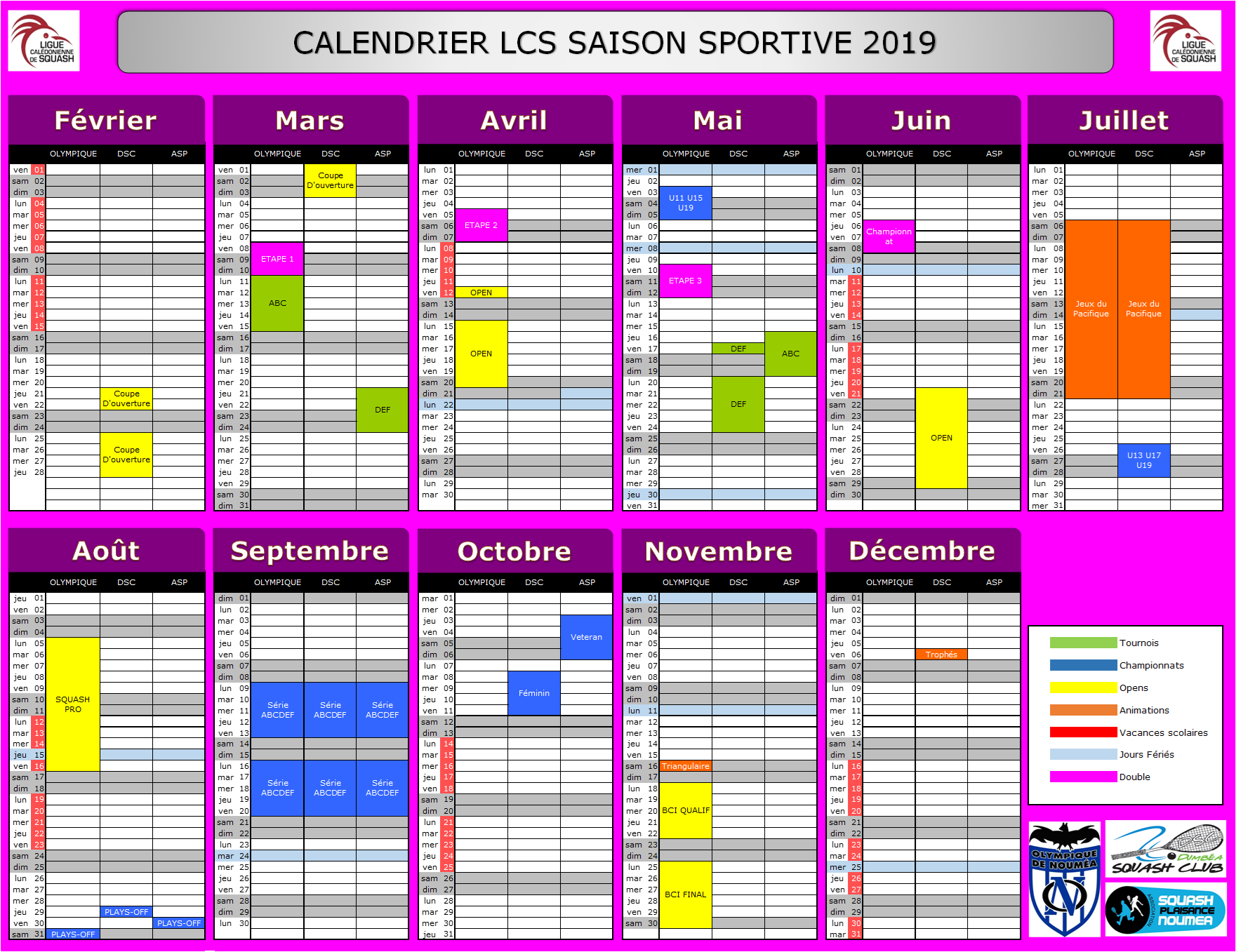 Calendrier Compétitions LCS